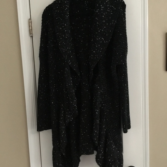 Womens Long Open Front Black Sweater Size Large - Picture 1 of 6